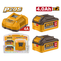 CARGADOR NORMAL INGCO + 2 BATERIAS 4AMP 20V #FBCPK2013 (C)