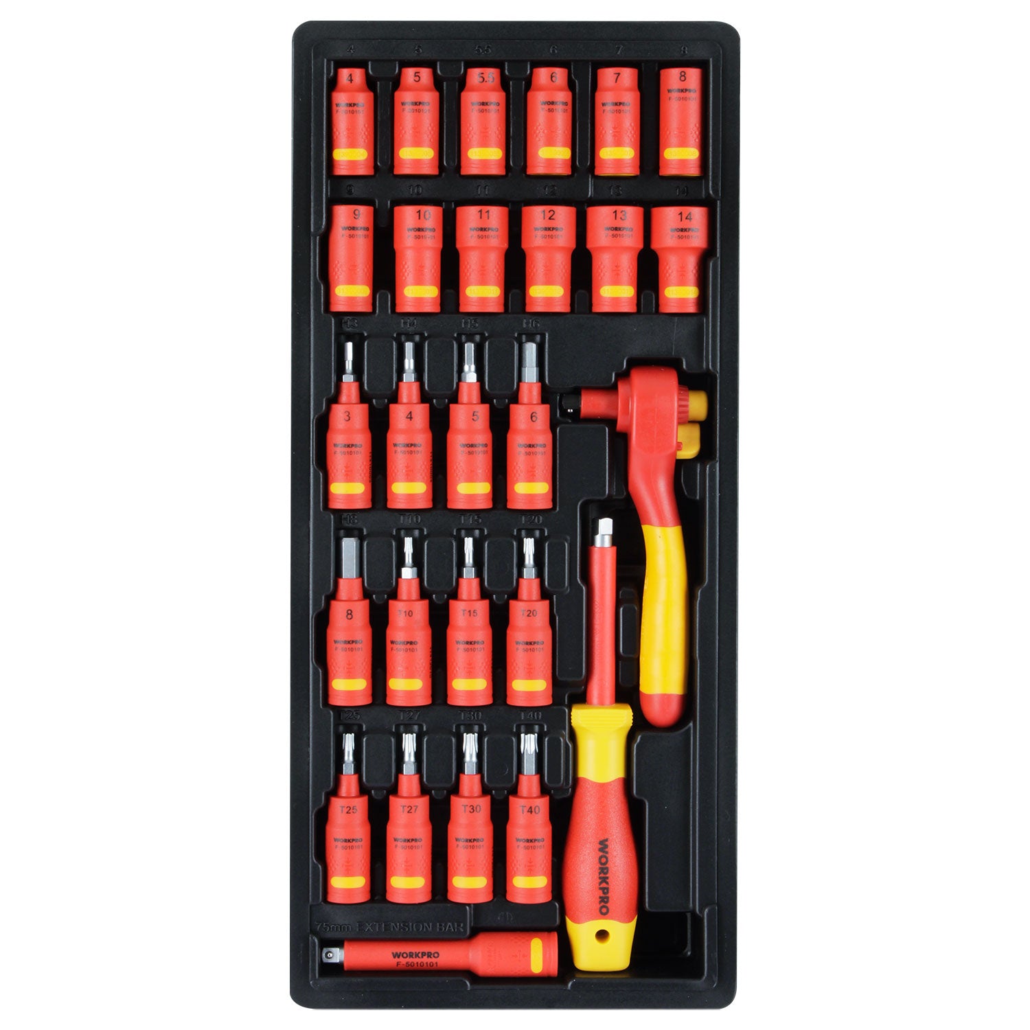 bandeja juego dados de 1/4" aislados 27 piezas wp209108 WORKPRO