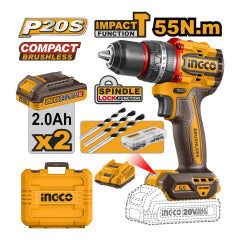 TALADRO INGCO INALAMBRICO DE IMPACTO 20V - C/2 BAT.2.0AH Y 1 CARGADOR #CIDLI20558 (C)