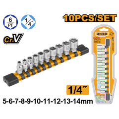 LLAVE DADO INGCO 1/4 DR JGO.10 PZS # HKTS14103