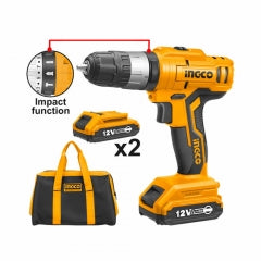 TALADRO INGCO PERCUTOR INALAMBRICO 12V C/CARGADOR Y BATERIA #CIDLI1222 (C)(OF)