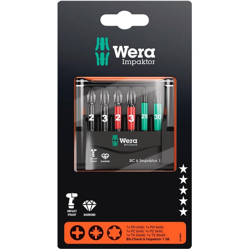 Set 6 Puntas Largas 50 mm Impacto Mixtas (PH / PZ / TX)