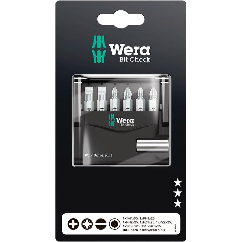 Set 6 Puntas Mixtas + Porta Puntas Universal 1/4" Inox