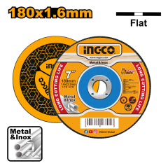 DISCO DE CORTE INGCO PLANO PARA METAL INOX 180x1,6x22MM 7" # MCD161801