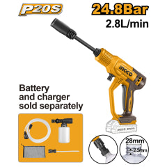 HIDROLAVADORA INGCO INALAM. 20V 24,8 BAR S/BAT.- S/CARG. CAUDAL 2.8L/MIN #CPWLI2036