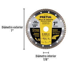 DISCO CORTAR PRETUL (TRUPER) DIAMANTADO TURBO # DID-270P 7" (27018)