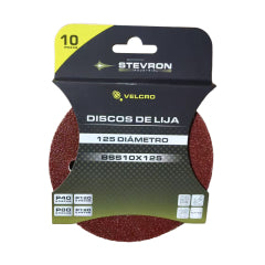 LIJA STEVRON PARA LIJADORA ROTORBITAL 125 MM/5" JGO.10 PZAS # BSS10X125