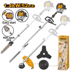 ORILLADORA, CORTASETOS Y CORTA ARBUSTOS INGCO 3 EN 1 GASOLINA 52CC #GMT55231 (C)