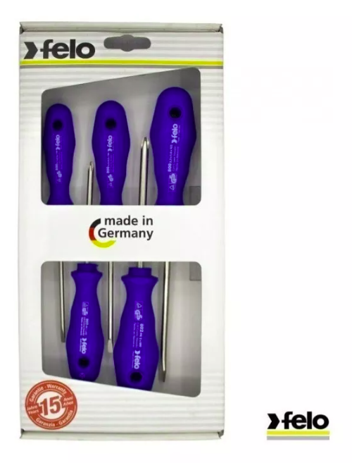 Set de destornilladores paleta y cruz mango azul 5 piezas Felo