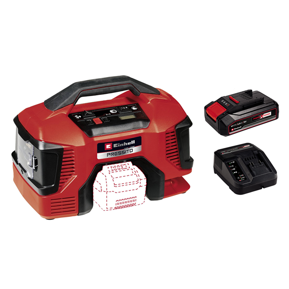 Compresor híbrido inalámbrico Pressito 18/21 + batería + cargador Einhell