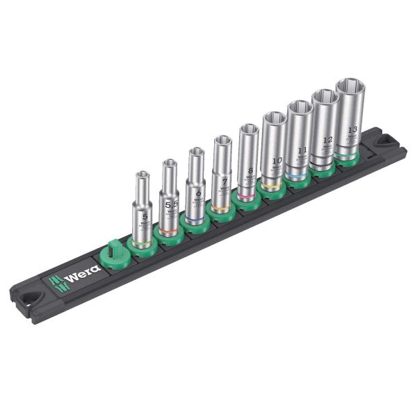 Set de dados largos 1/4" con riel magnético A Deep 9 Piezas Wera