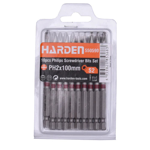 Punta cruz para destornillador PH2x100mm 10 piezas Harden