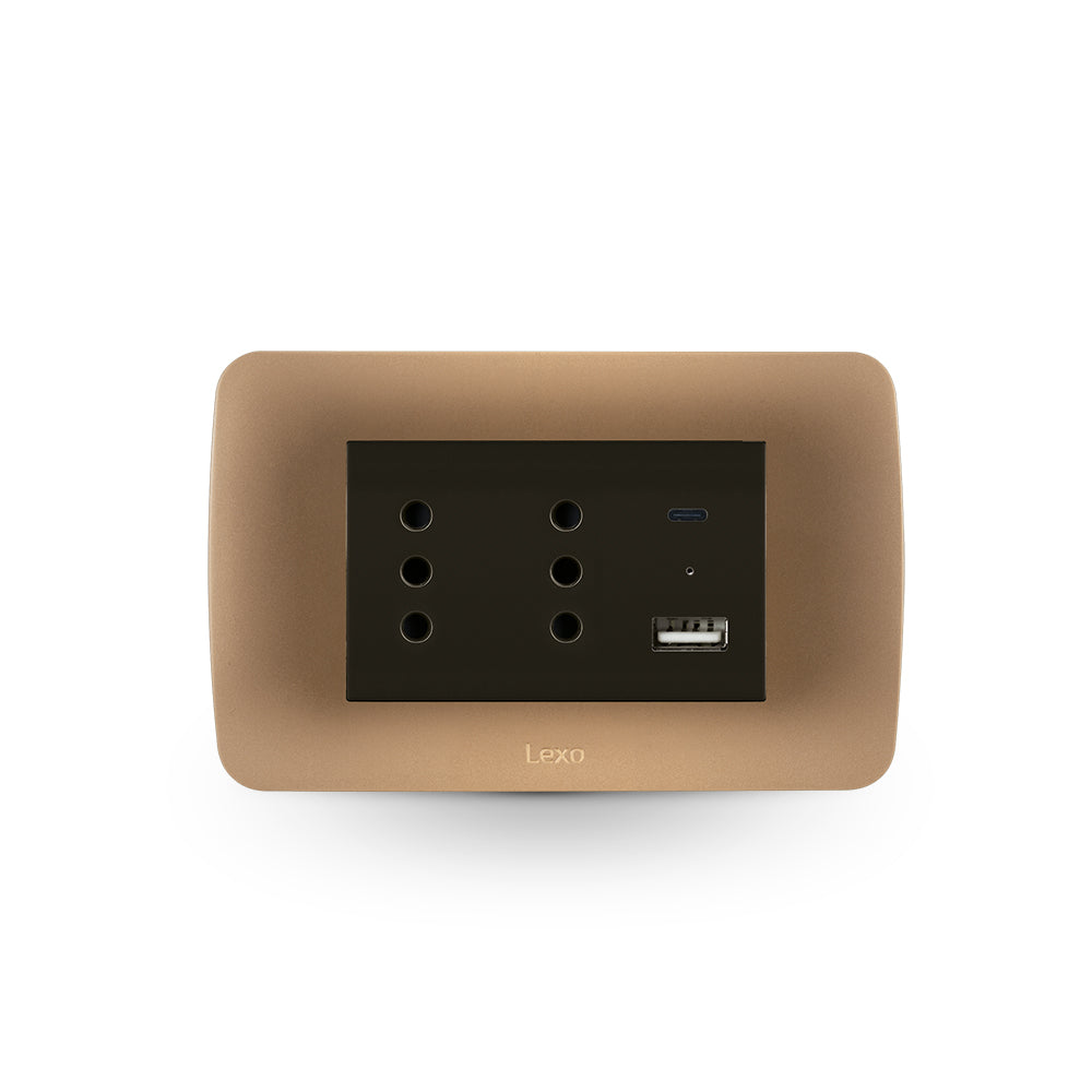 TOMA CORRIENTE DUPLEX 10A + 2 USB TITANIO CAFE ARMADA