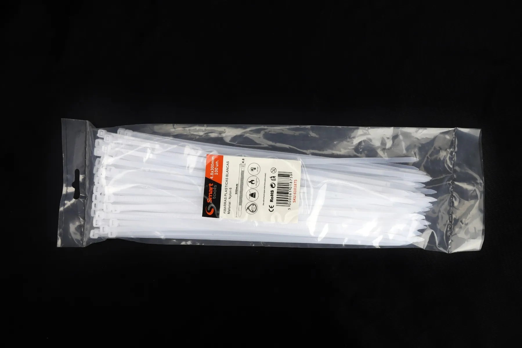 Amarra plastica blanca 4.8 x 300 mm x 100 unidades (*) - SMARTTOOLS