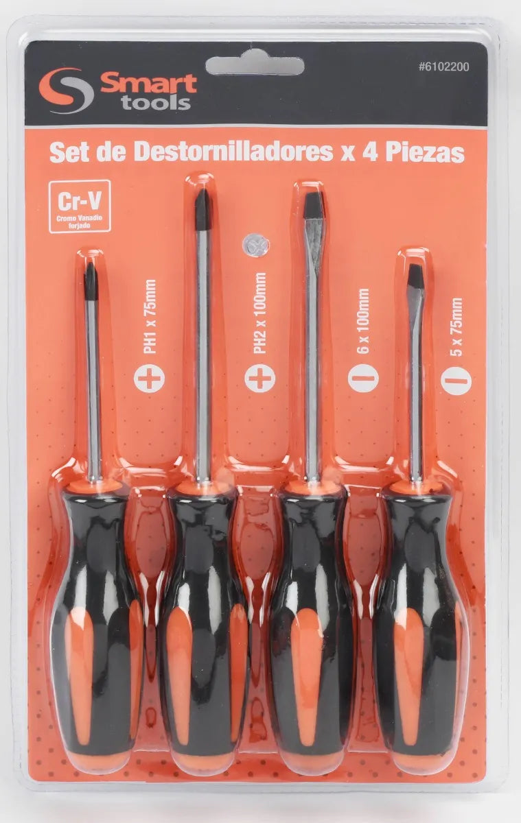 Jgo. destornilladores ph/pl 4 pzs. cr-v (6102200) - SMARTTOOLS