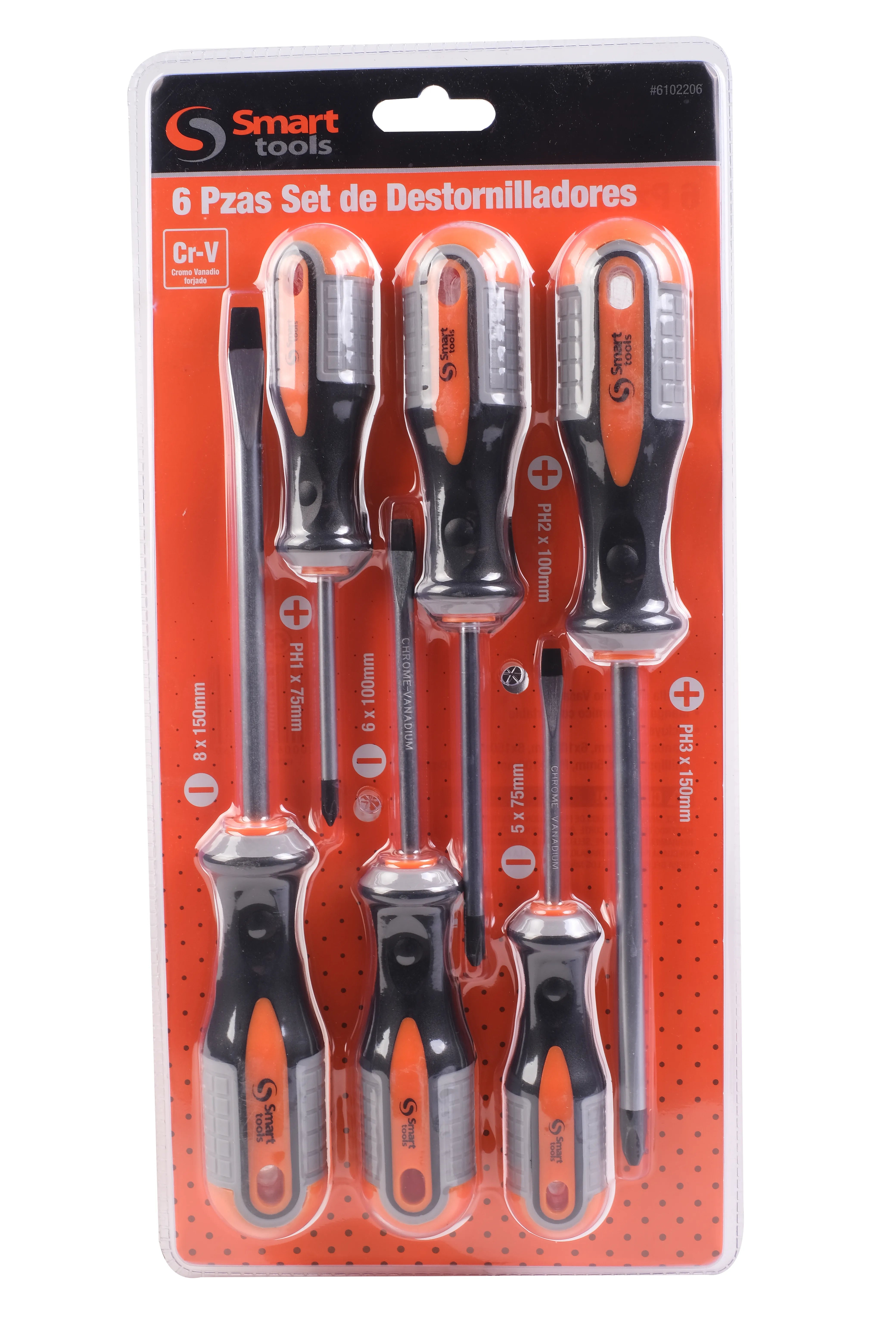 Jgo. destornilladores ph/pl 6 pzs. m/ergonomico (6102206) - SMARTTOOLS