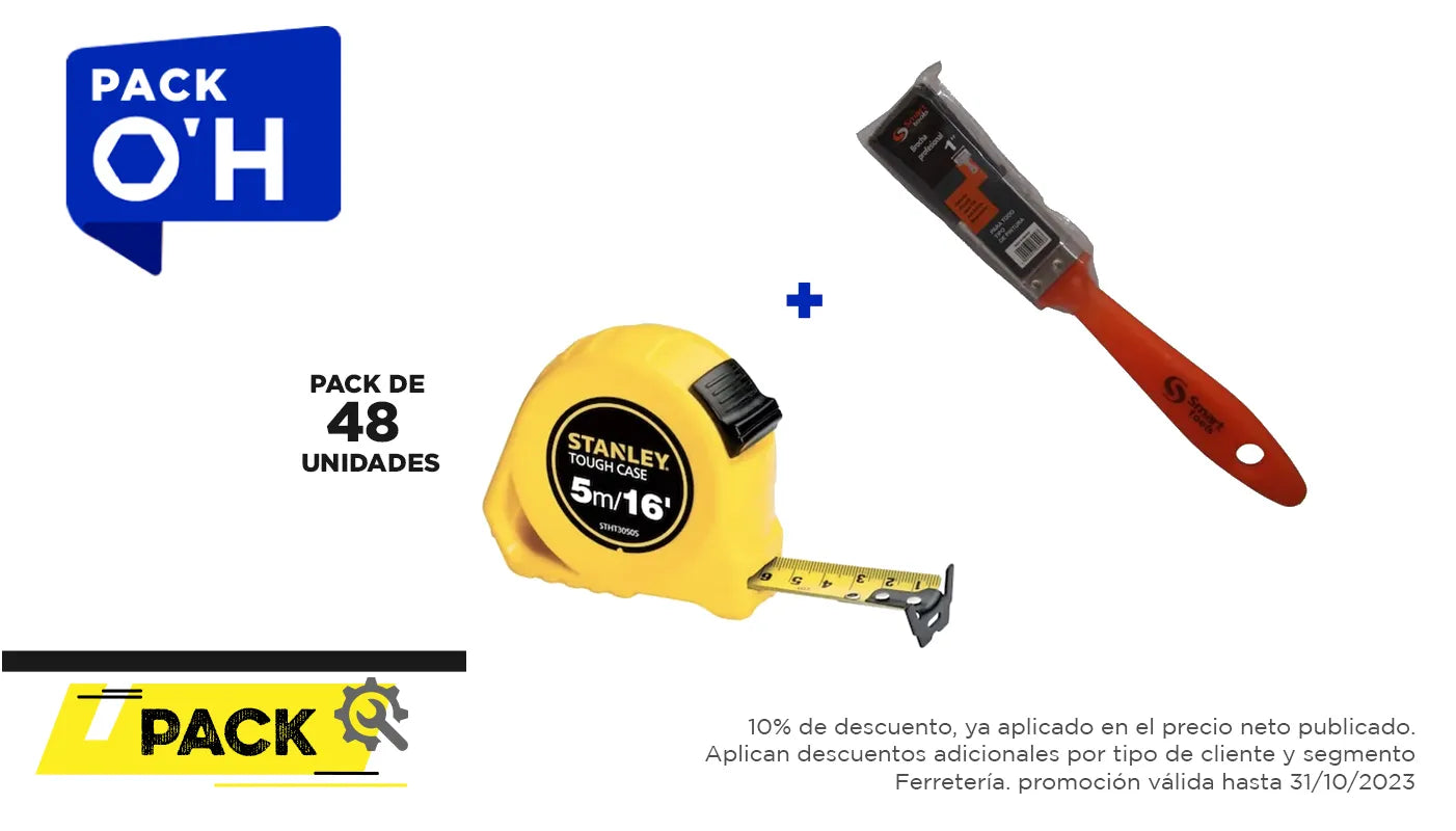 Pack 48 unidades HUINCHA 5.0 MTS.X 3/4 GLOBAL (STHT30505-840) + Brocha