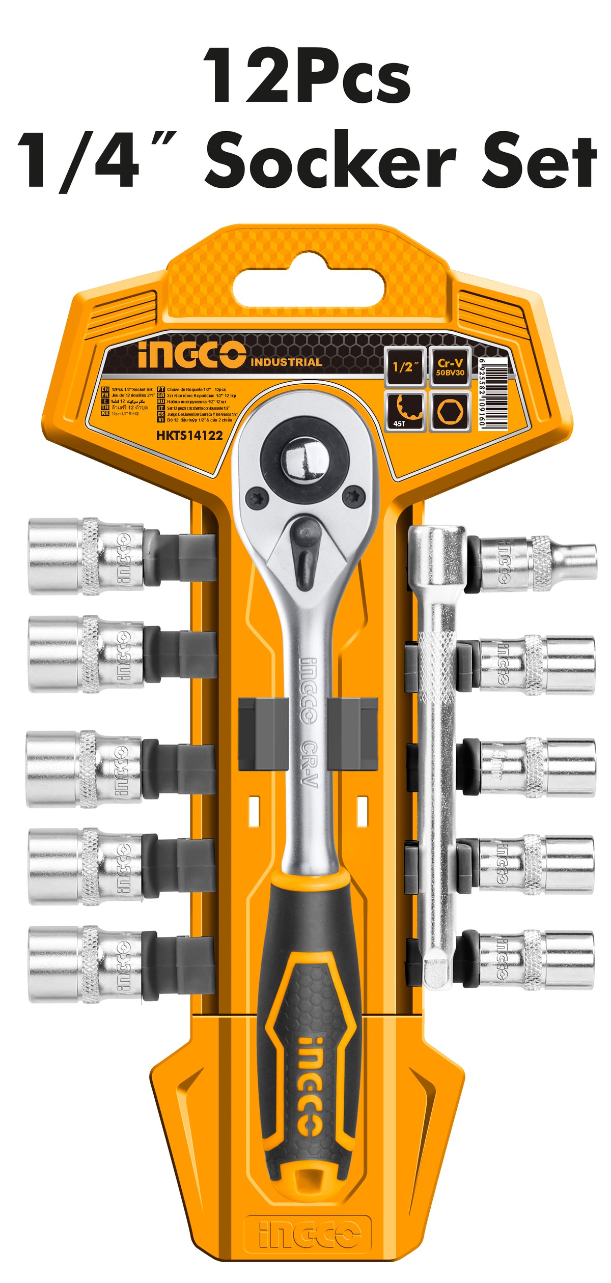 CHICHARRA,EXTENSION Y DADOS INGCO 1/4" DR - JGO 12 PZS. # HKTS14122
