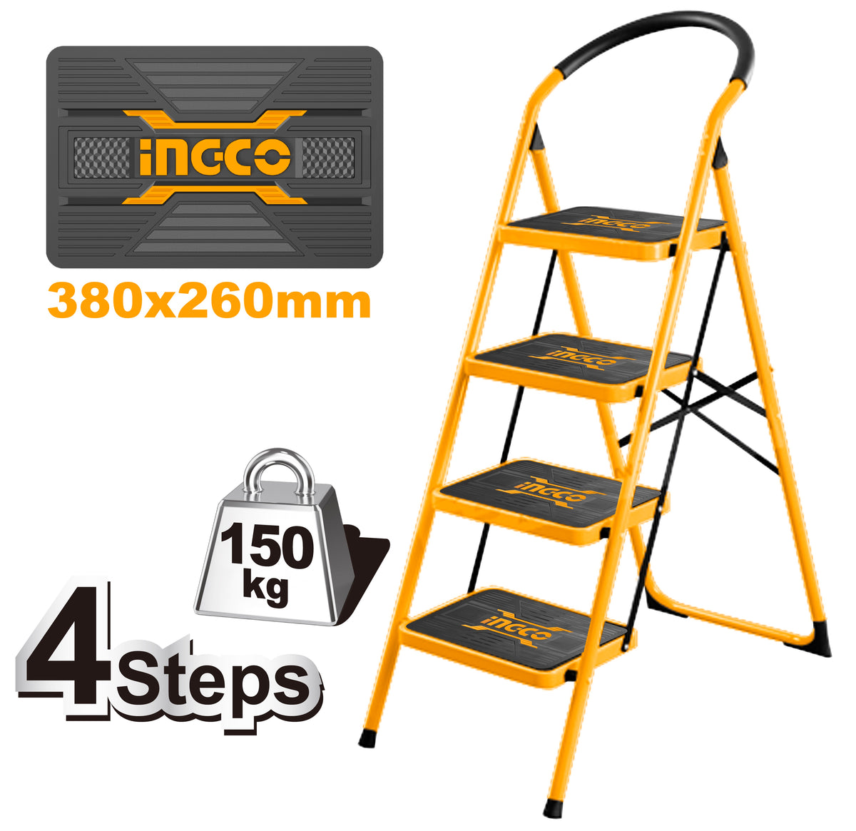 ESCALERA INGCO ACERO TUBULAR 4PL 150KG #HLAD09041
