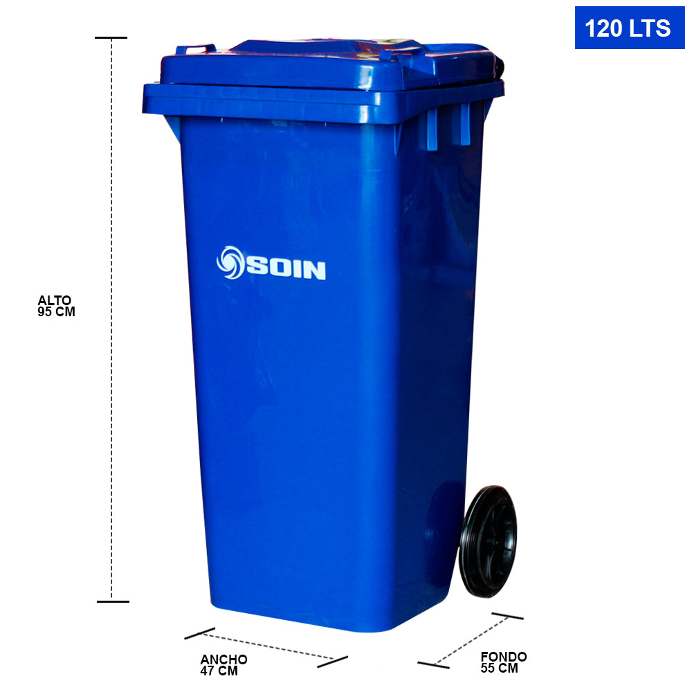 CONTENEDOR DE BASURA CON RUEDAS AZUL 120 LTS.
