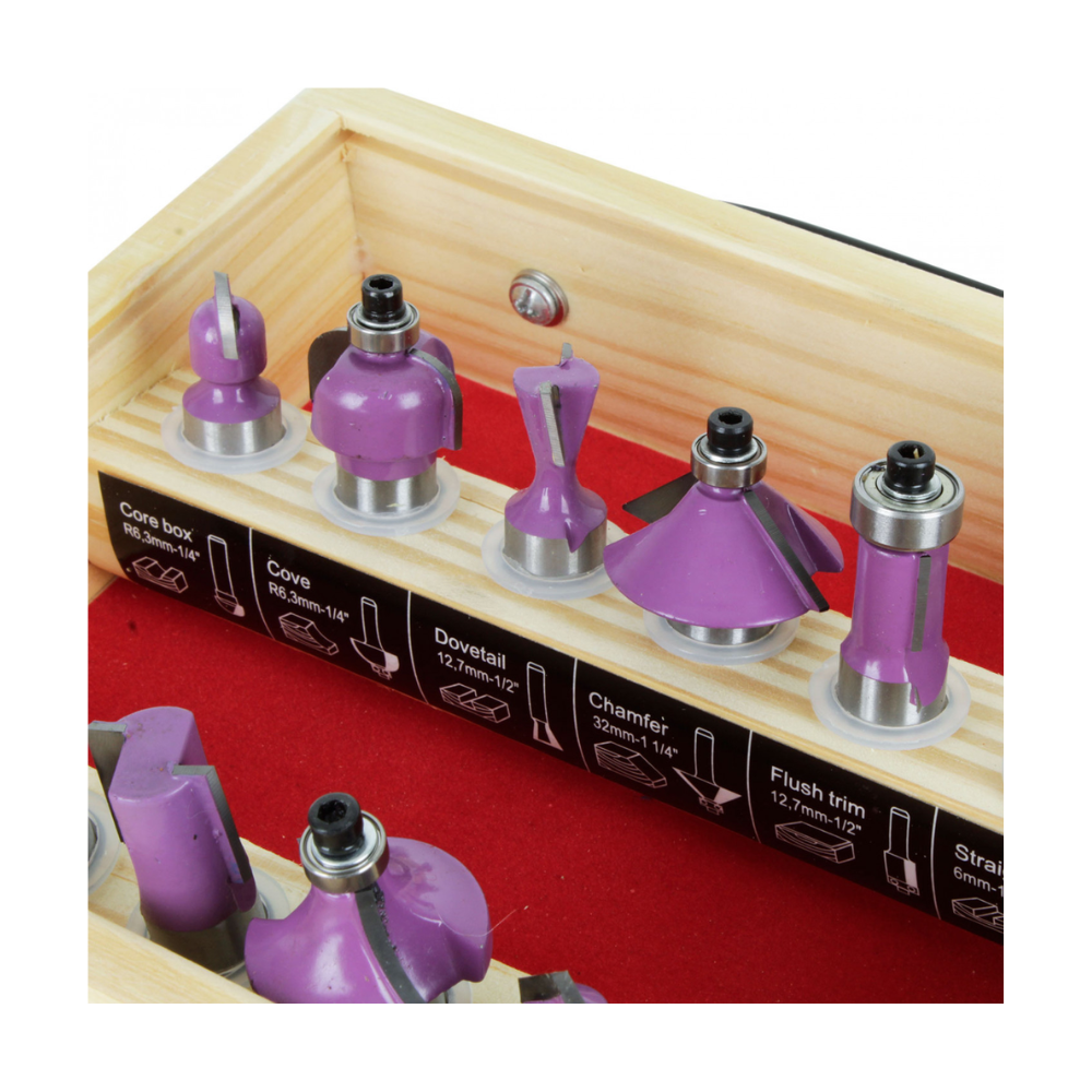 JUEGO 12 FRESAS EJE 1/2" Caja de madera