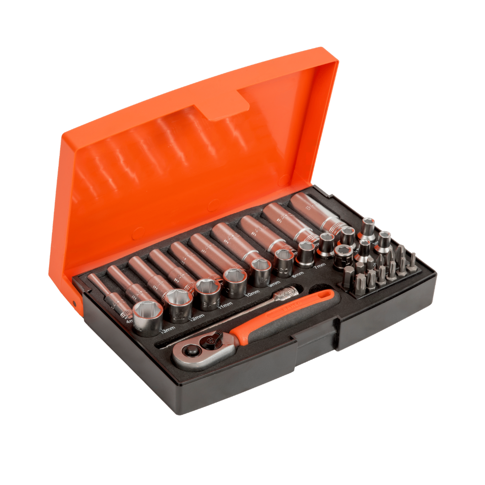 Juego de dados 1/4" perfil hexagonal y puntas Bahco