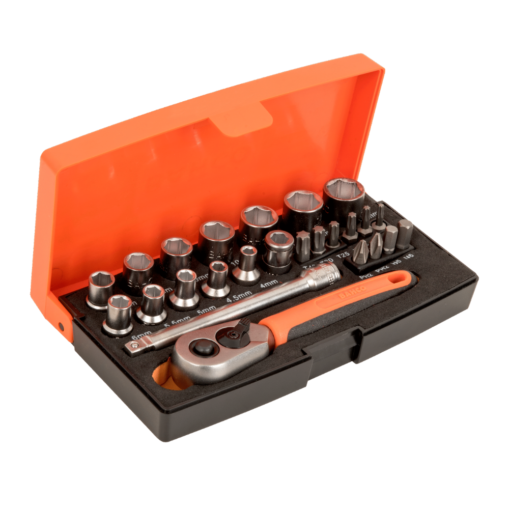 Juego de Dados y Puntas c/ Chicharra 25 Pzs 4 a 13 mm BAHCO