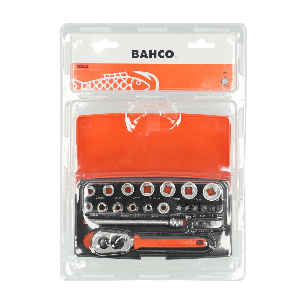 Juego de Dados y Puntas c/ Chicharra 25 Pzs 4 a 13 mm BAHCO