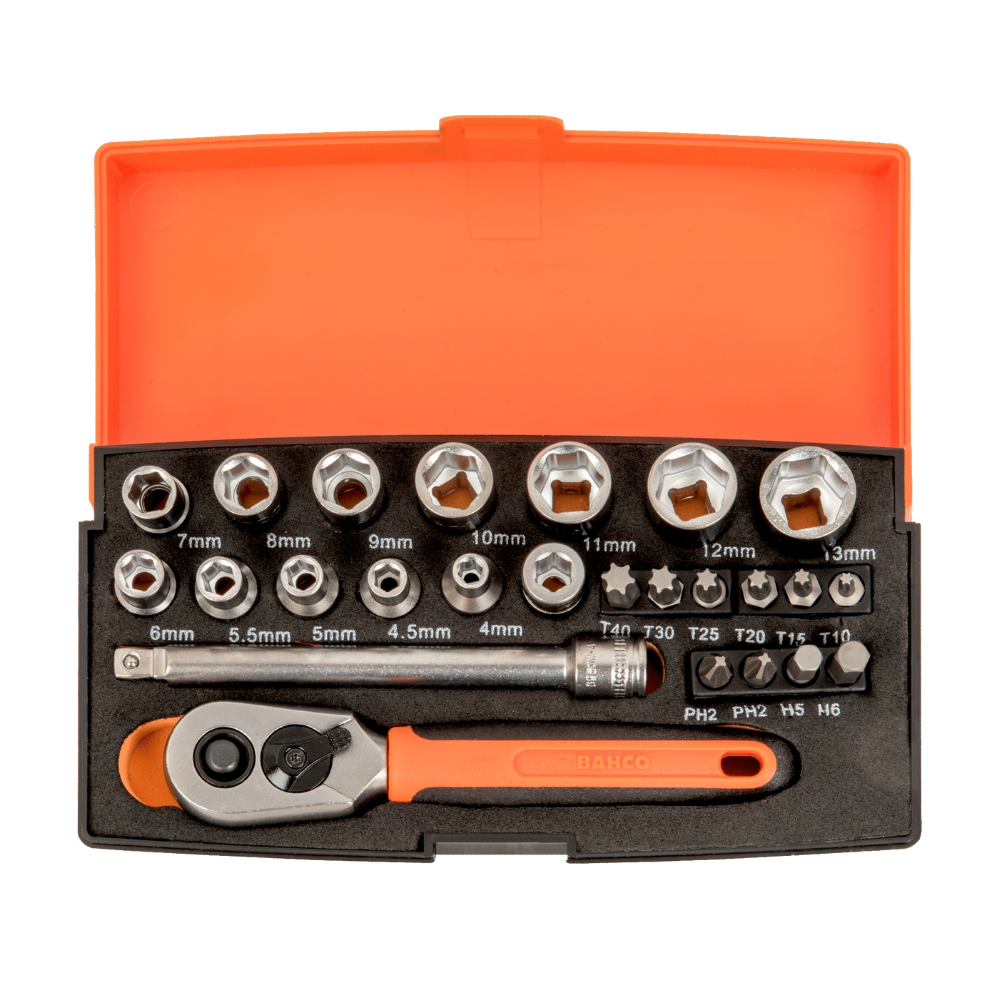 Juego de Dados y Puntas c/ Chicharra 25 Pzs 4 a 13 mm BAHCO