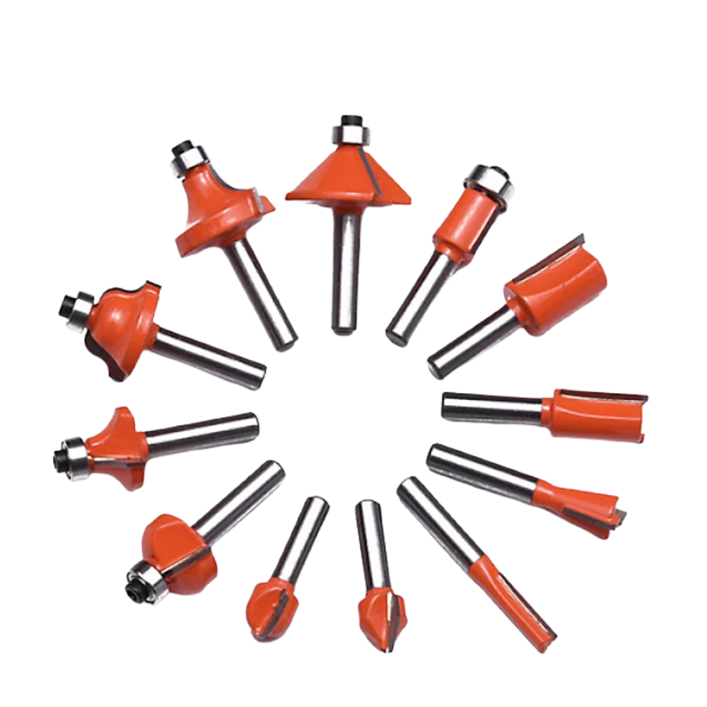 SET 12PZ FRESAS PARA ROUTER 1/4\" 6.35mm HARDEN