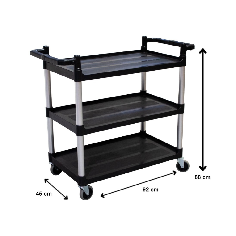 CARRO SERVICIO MULTIUSO NEGRO 3 BANDEJAS 70 KG