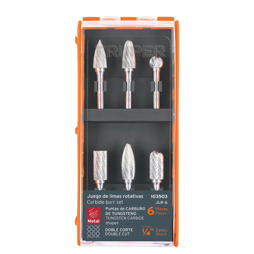 FRESAS ROTATIVAS TRUPER 1/4" CARBURO TUNGSTENO JGO.6 PZAS #JLR-6 (103503)