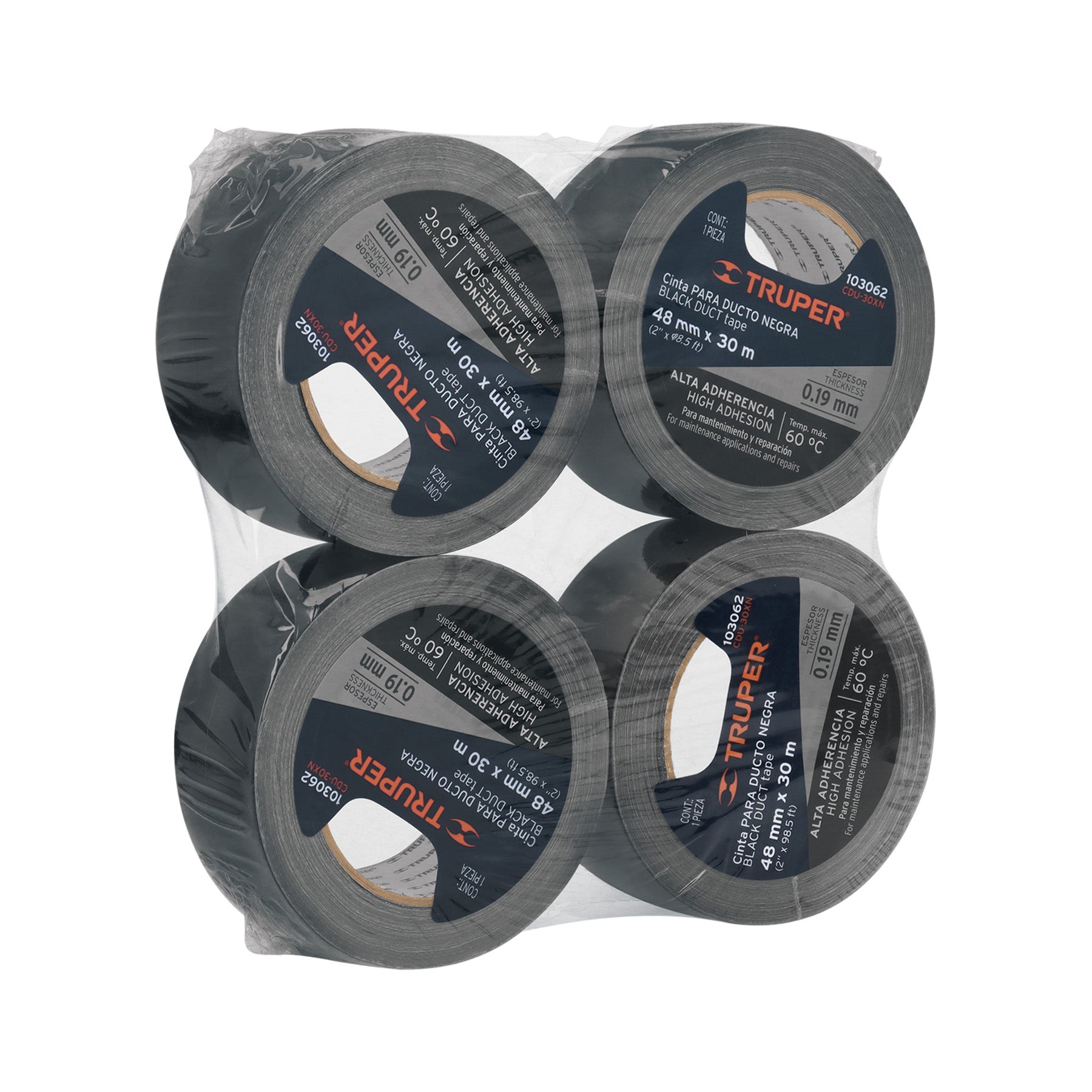 CINTA P/DUCTOS TRUPER NEGRA ADHESIVO TERMOFUSIBLE (PQTE 4 ROLLOS) #CDU-30XN (103062)