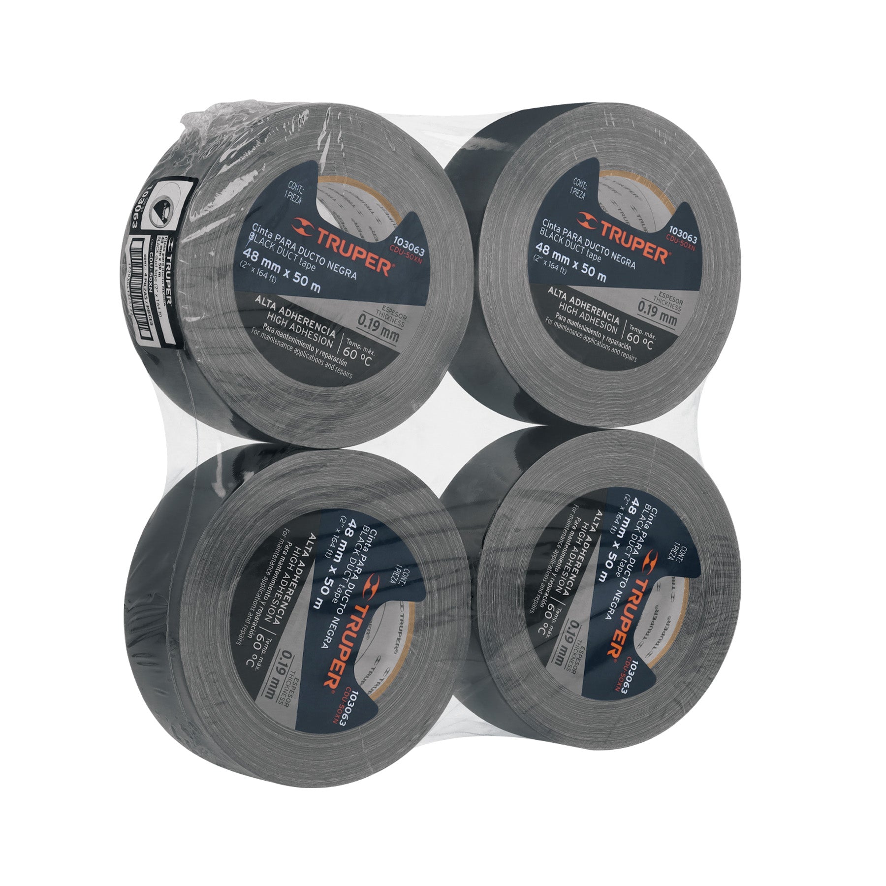 CINTA P/DUCTOS TRUPER NEGRA ADHESIVO TERMOFUSIBLE (PQTE 4 ROLLOS) #CDU-50XN (103063)