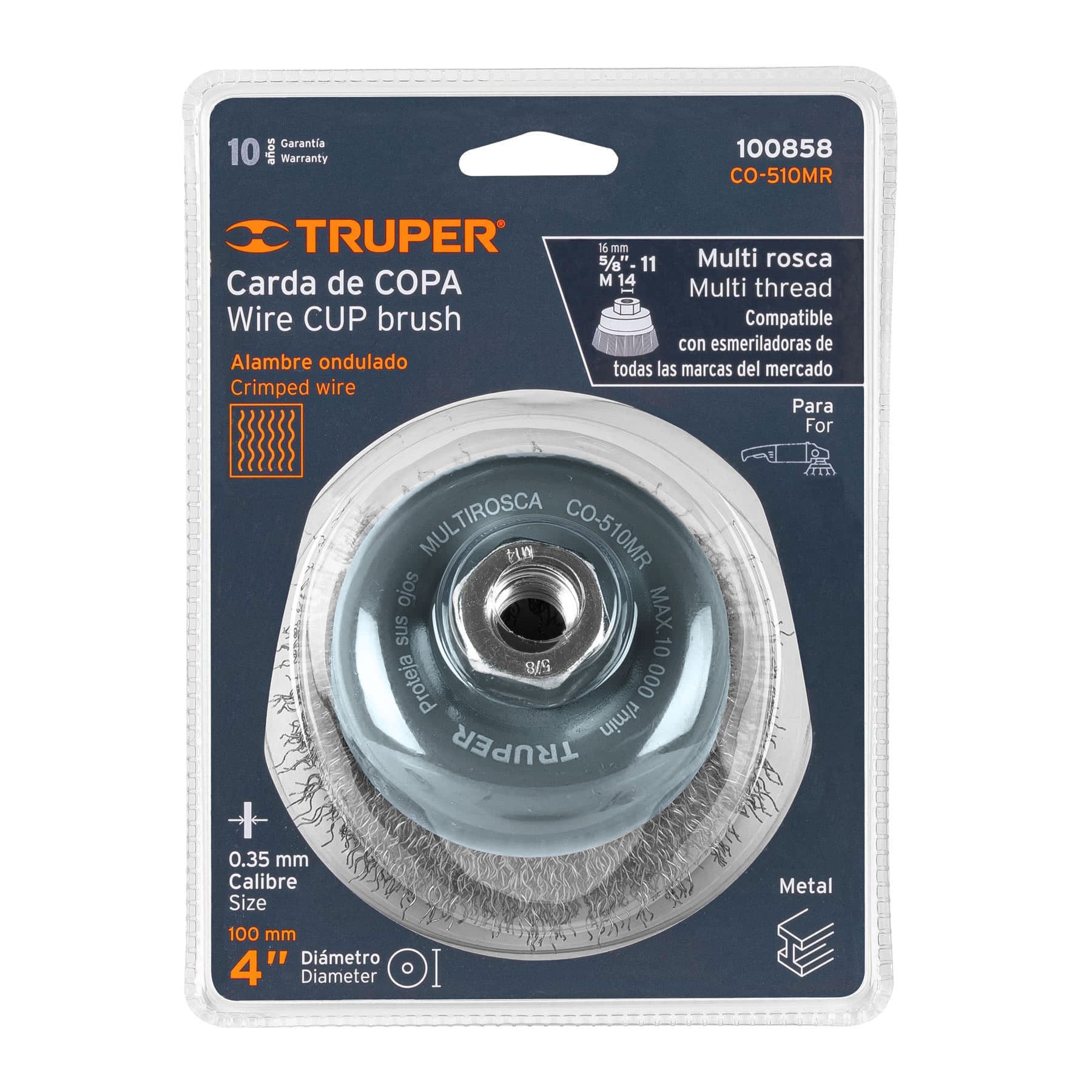 ESCOBILLA TRUPER DE COPA 4" P/ESMERIL EJE 5/8" MULTI-ROSCA #CO-510MR (100858)