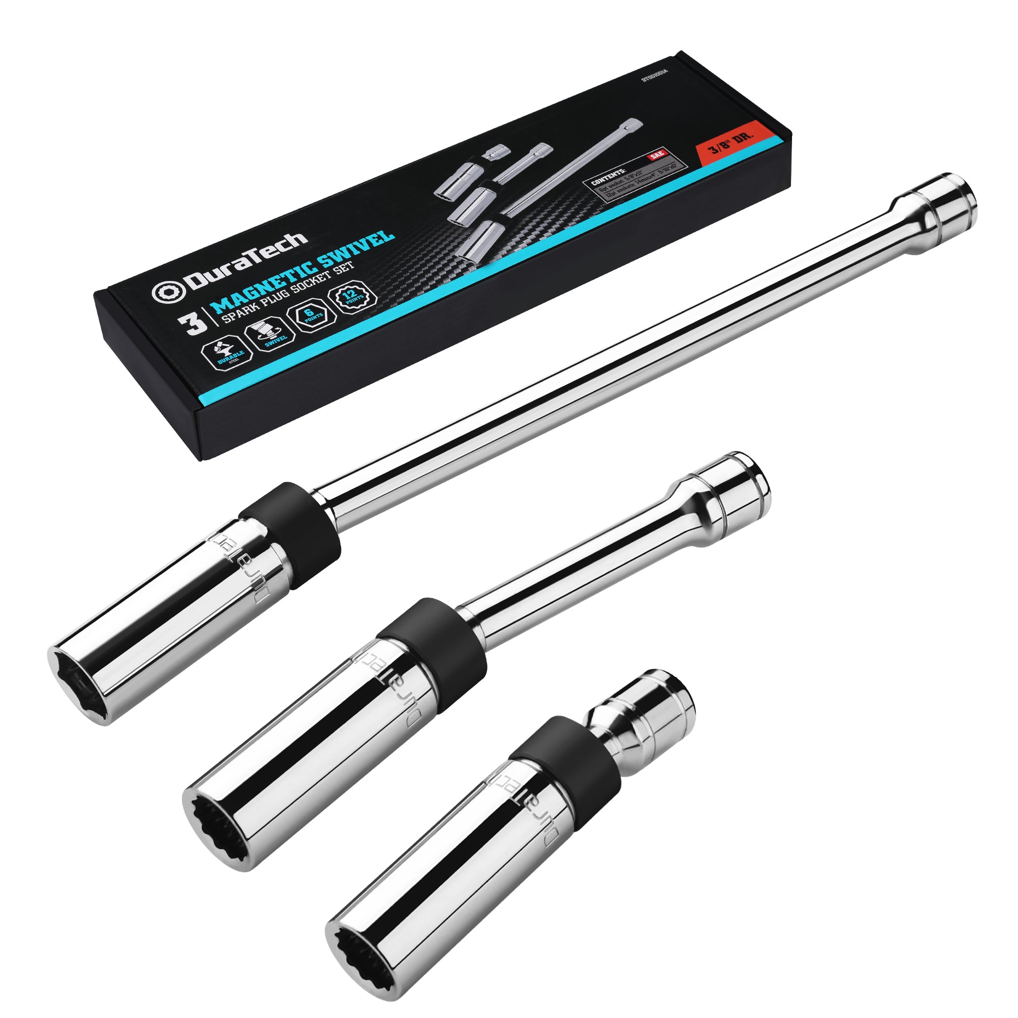 Set de dados cardánicos para bujías 3/8" manéticos 3 piezas Duratech