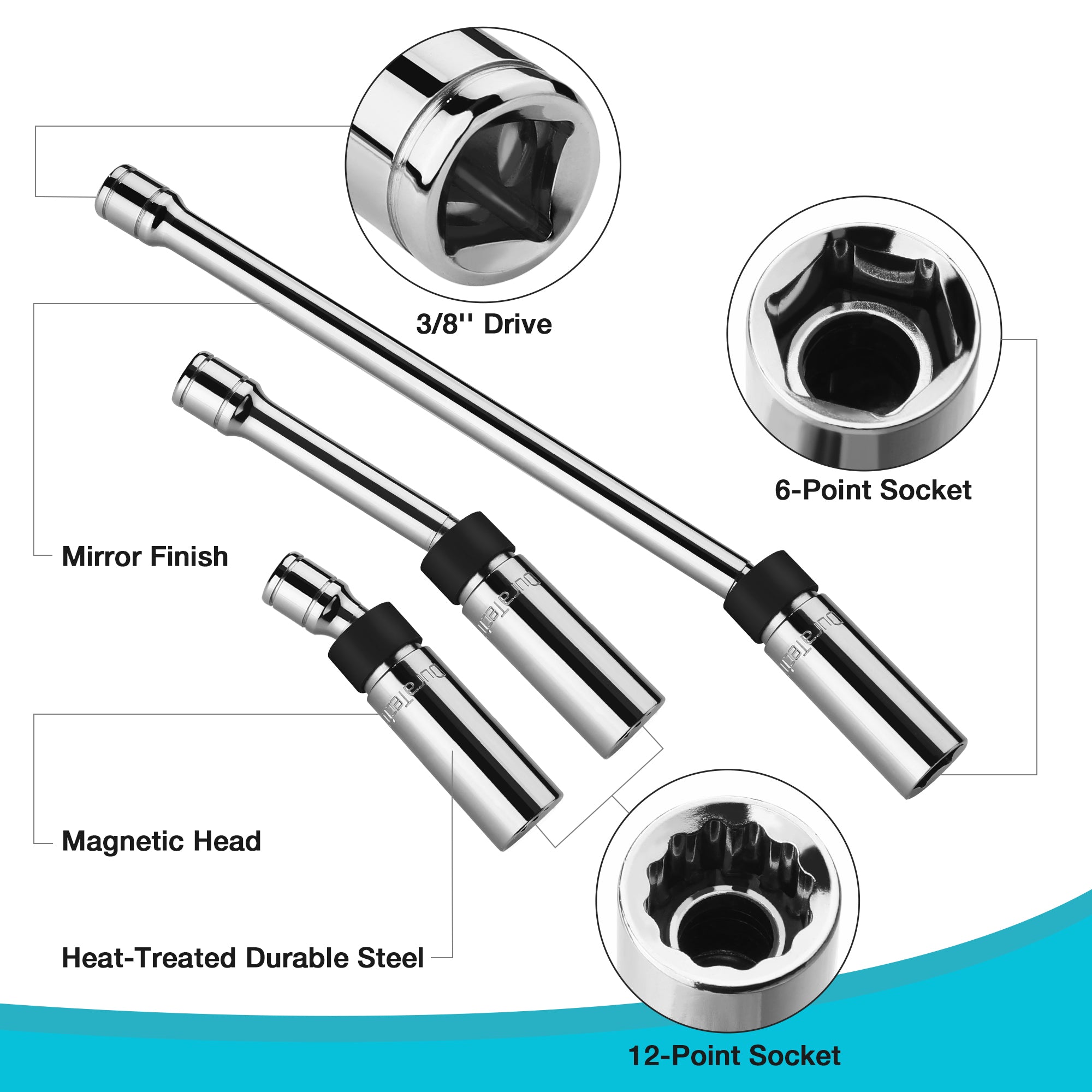 Set de dados cardánicos para bujías 3/8" manéticos 3 piezas Duratech