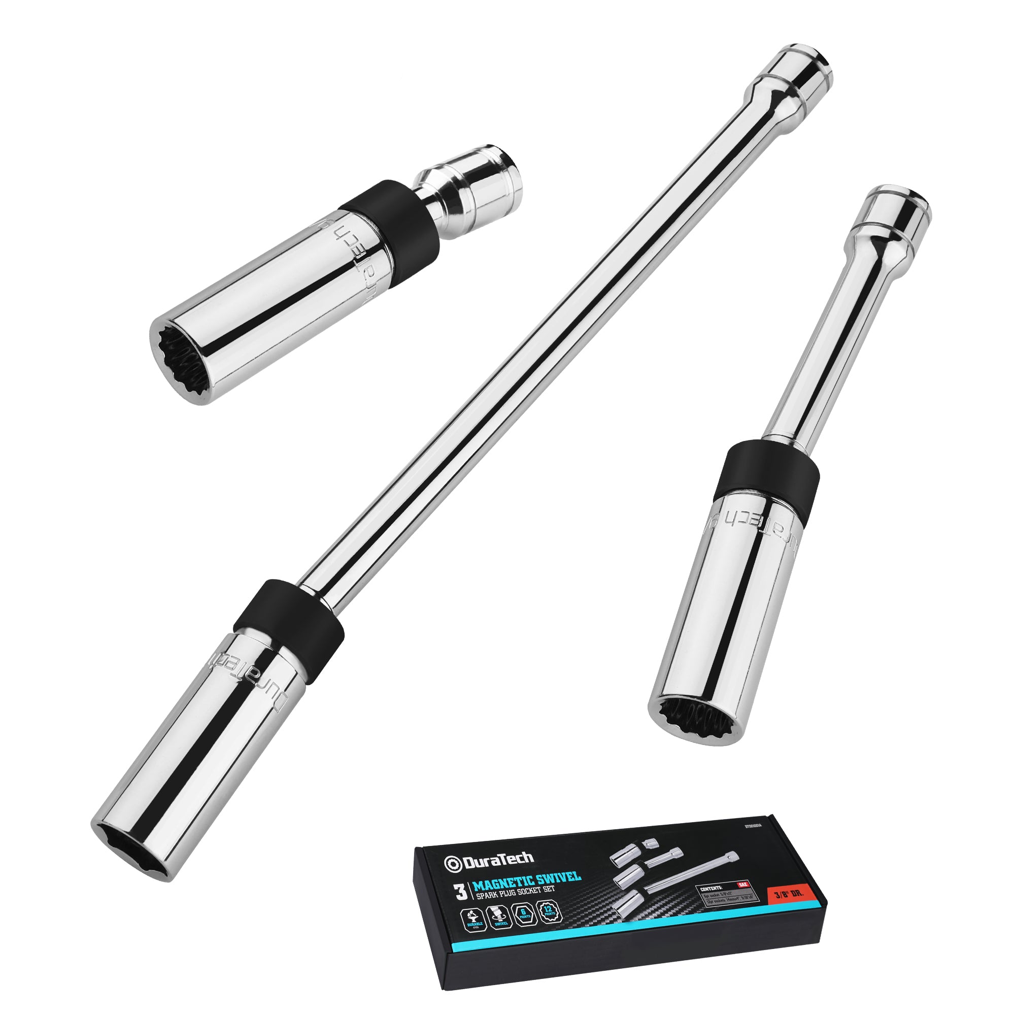 Set de dados cardánicos para bujías 3/8" manéticos 3 piezas Duratech