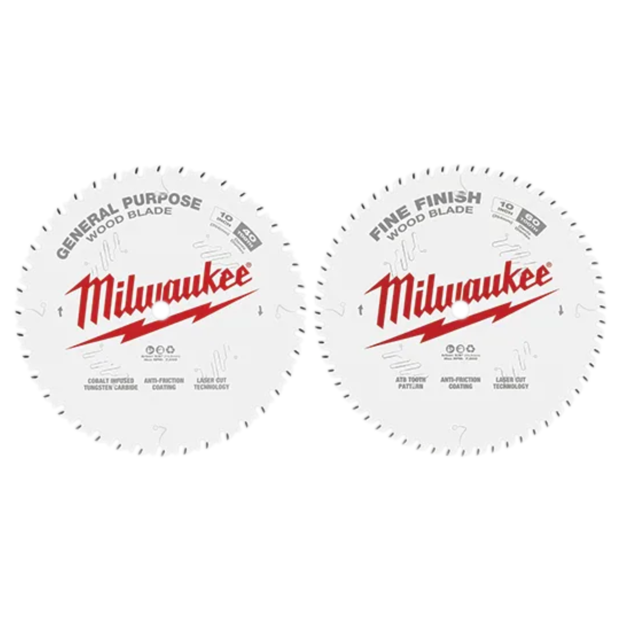Pack hojas sierra circular 10" 40D + 60D 2 piezas Milwaukee