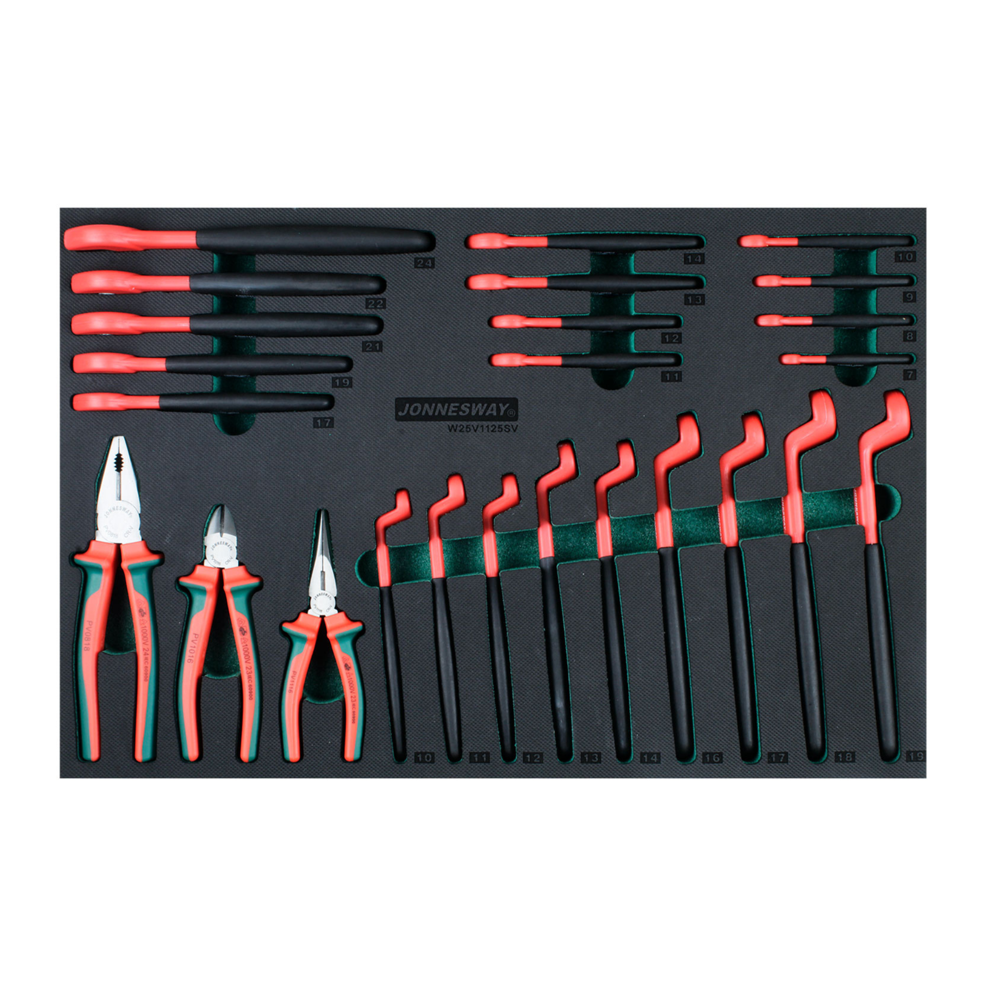 bandeja 25 alicates y llaves aislados 1000v (W25V1125SV) JONNESWAY