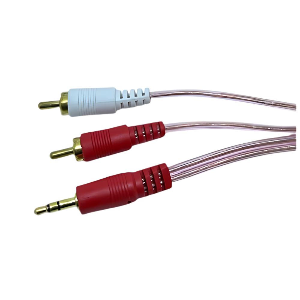 CABLE PLUG 3.5 ST. A 2 PLUG RCA TRANSP. 1.8MTS