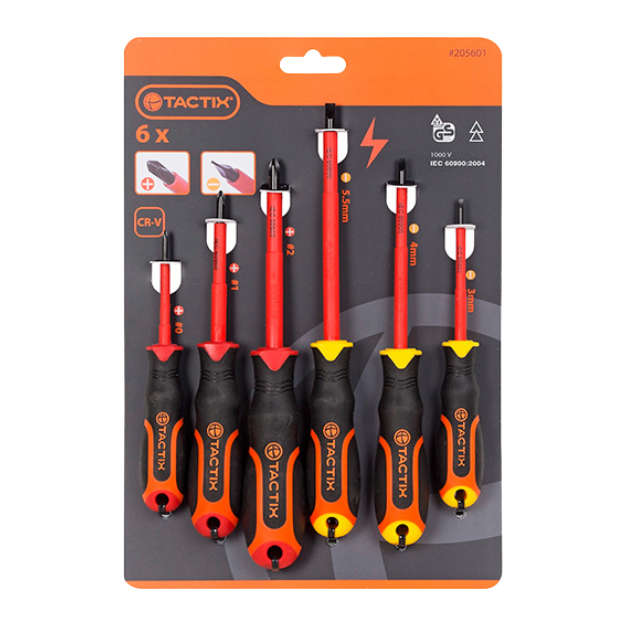 ATORNILLADOR TACTIX #205601 AISLADO 6 PZAS + PUNTAS (2 JUEGOS) (OF)