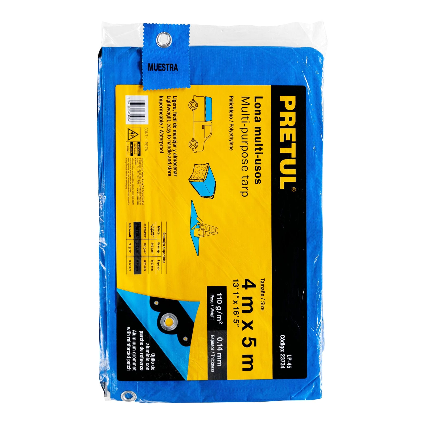 LONA POLIETILENO PRETUL (TRUPER) AZUL 4X5MTS ESPESOR 0,14MM #LP-45 (23734)