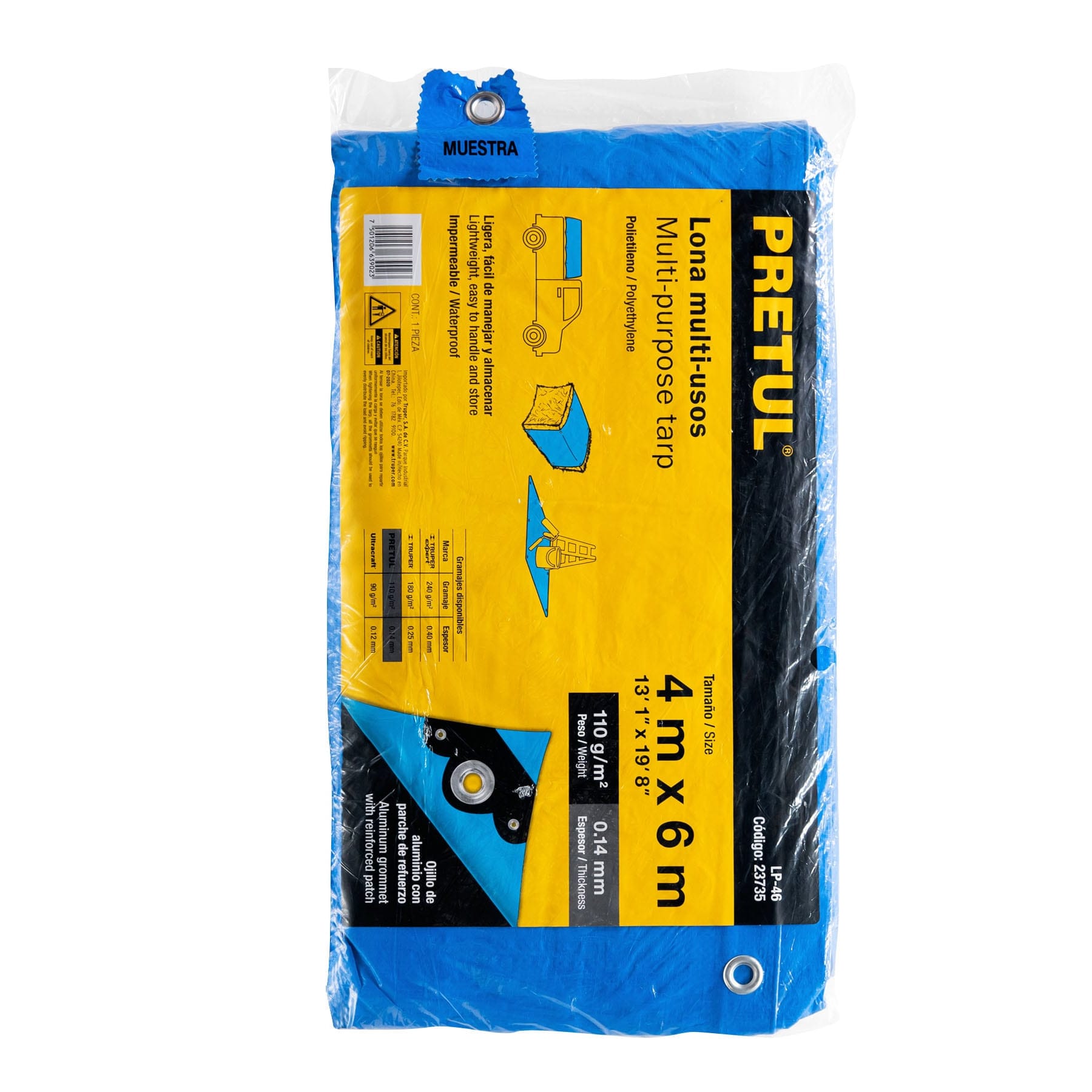 LONA POLIETILENO PRETUL (TRUPER) AZUL 4X6MTS ESPESOR 0,14MM #LP-46 (23735)