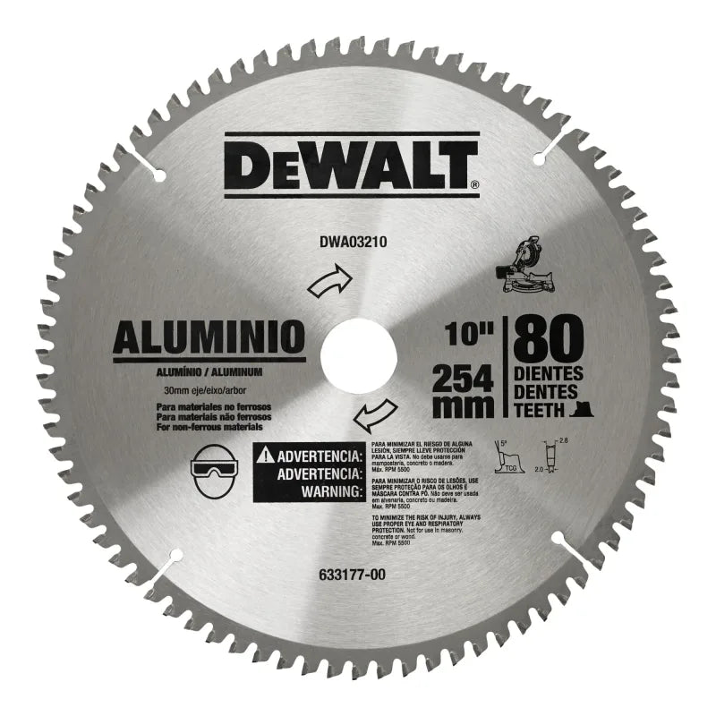 D. Sierra 10'' - 80 dientes - Eje 30mm (1'' - 5/8'' - 3/4'') - Corte Aluminio