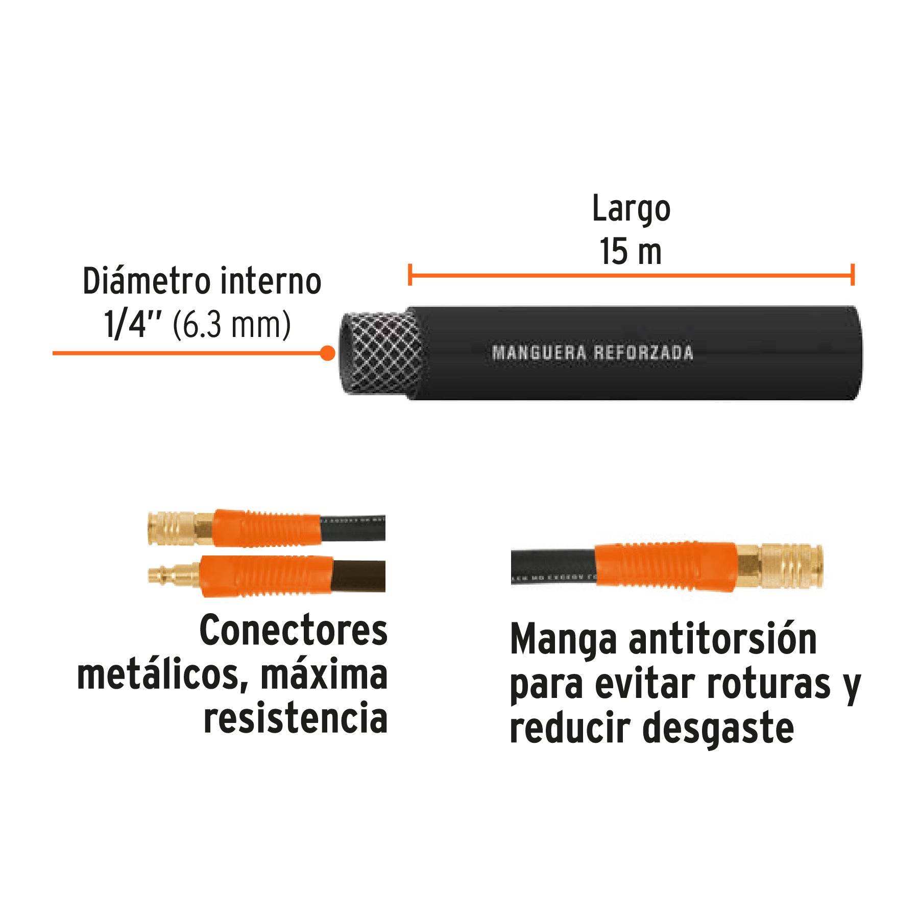 MANGUERA DE HULE TRUPER P/COMPRESOR 15 MTS. # MAN-AP-15-1/4 (17081)