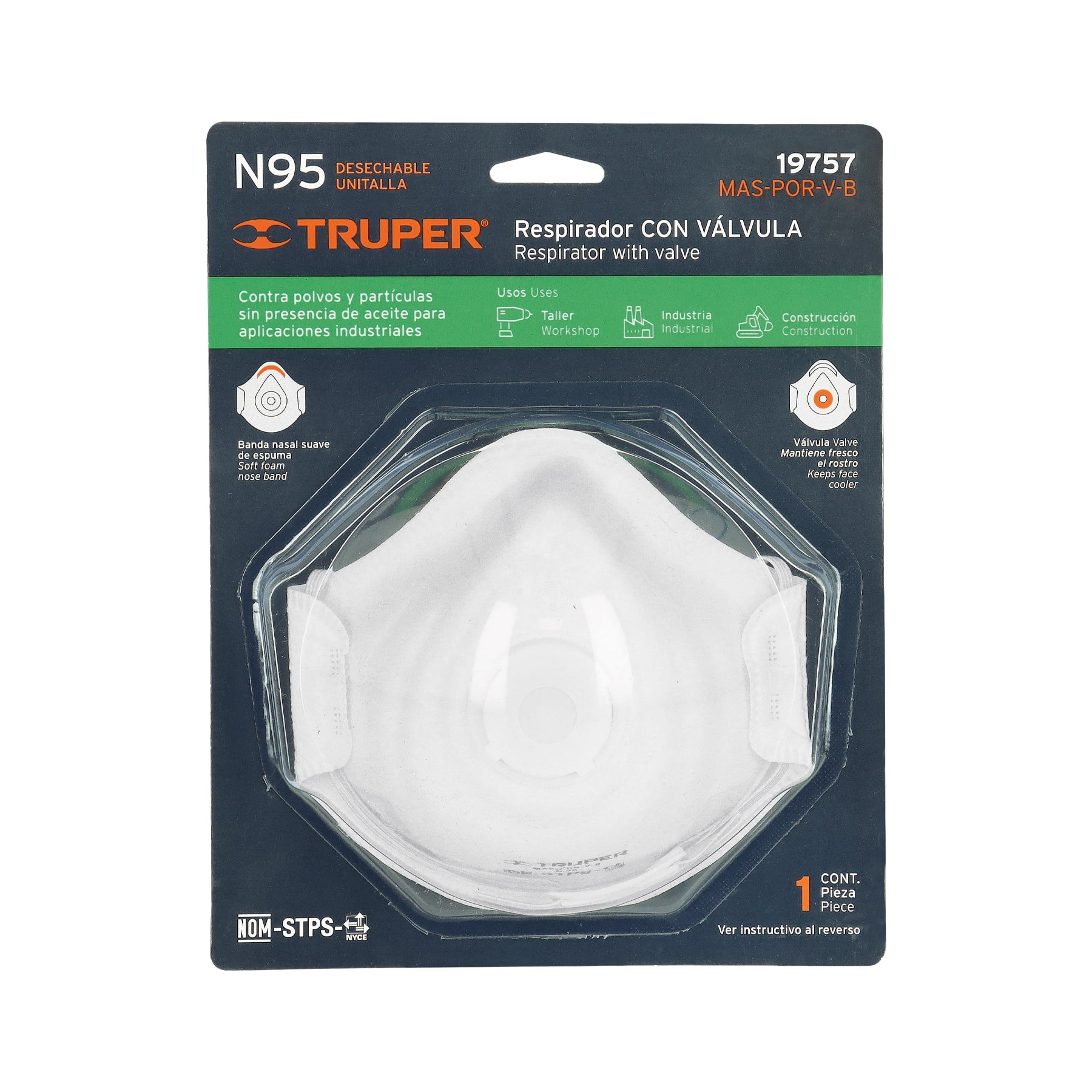 RESPIRADOR TRUPER C/ VALVULA P/POLVO Y PARTICULAS # MAS-POR-V-B (19757)