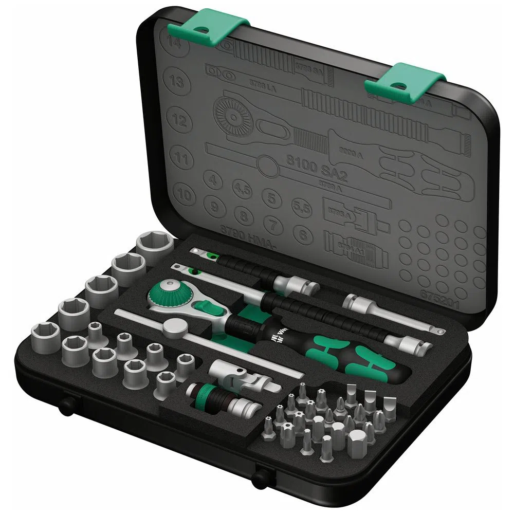 Set de dados con chicharra 1/4" Zyklop Speed 8100 SA 42 piezas Wera