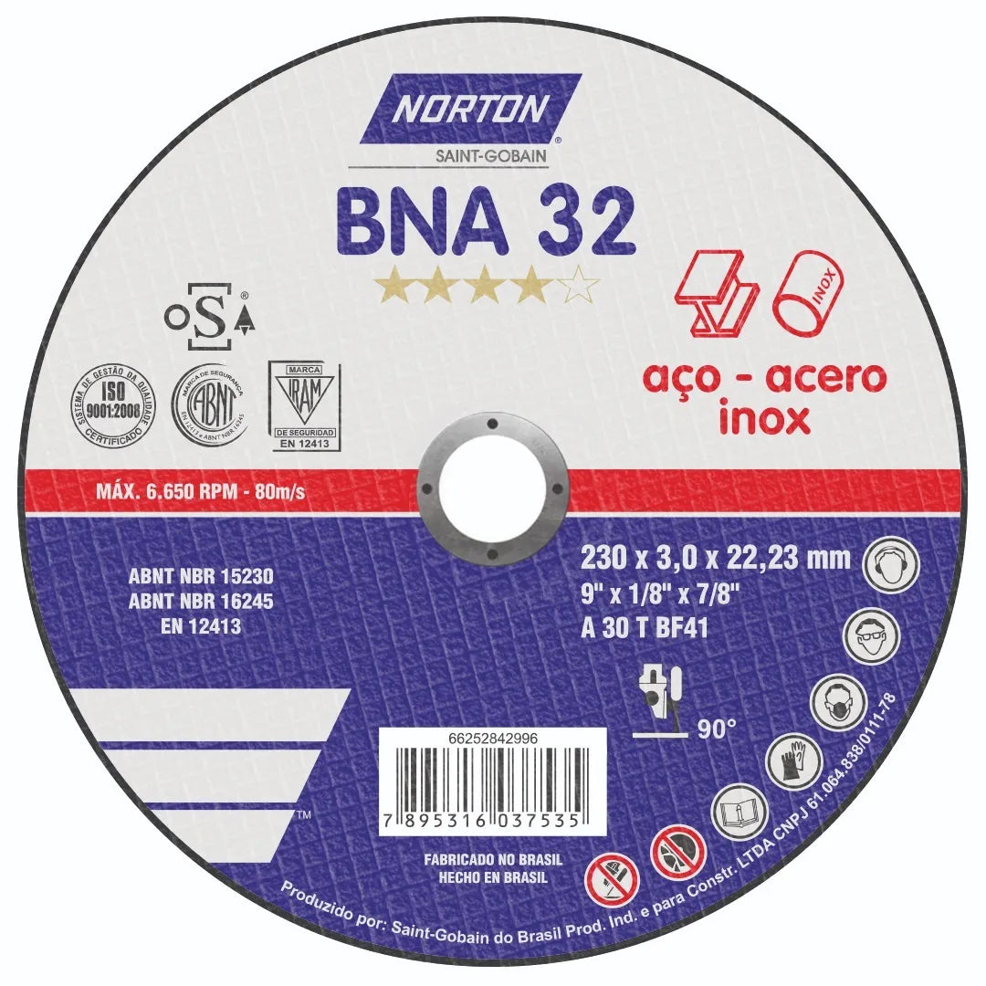 Disco corte 4.1/2" #bna-32 c/plano (10119022) - NORTON