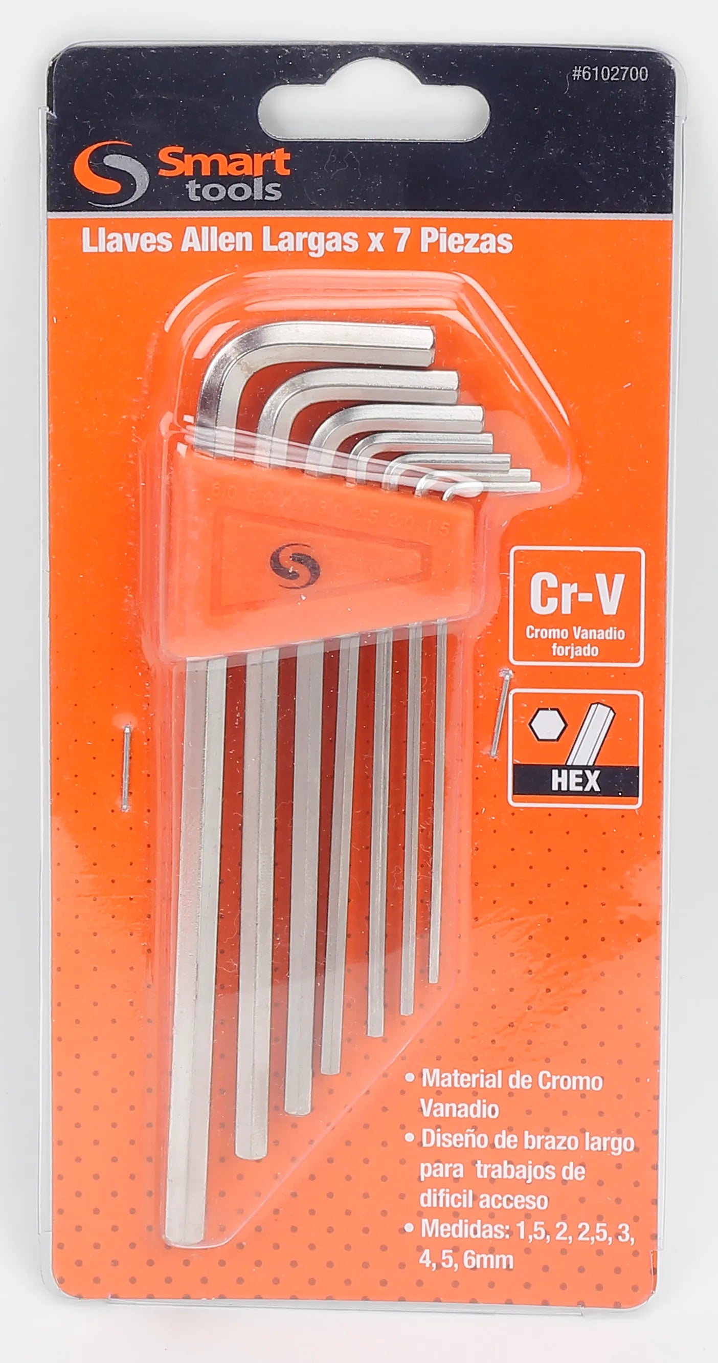Jgo llaves allen largas de 7 pzs 1.5 a 6.0 mm (6102700) - SMARTTOOLS